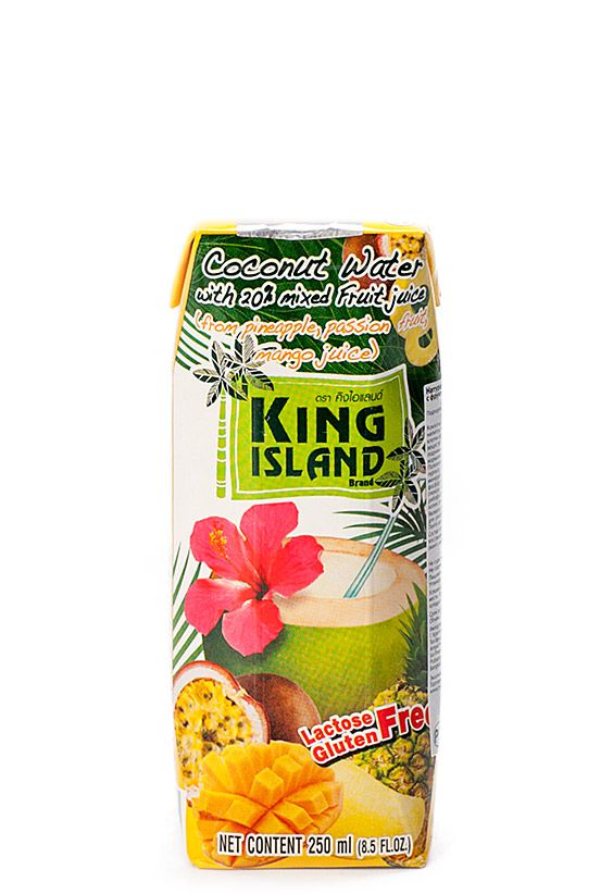 Кокосовая вода King Island, с фруктовым соком (ананас, манго, маракуйя), 250мл