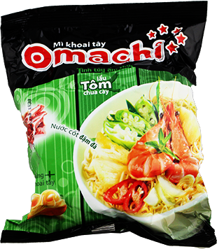 Яичная лапша быстрого приготовления OMACHI на мясном бульоне со вкусом кисло-острых креветок, 79 г, Вьетнам