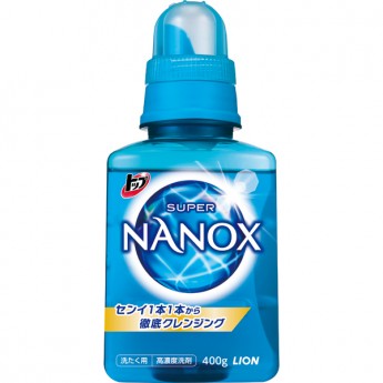 Жидкое средство для стирки Super Nanox от въевшихся загрязнений, желтых пятен и потемнения ткани (концентрированное) Lion, 400 г, Япония
