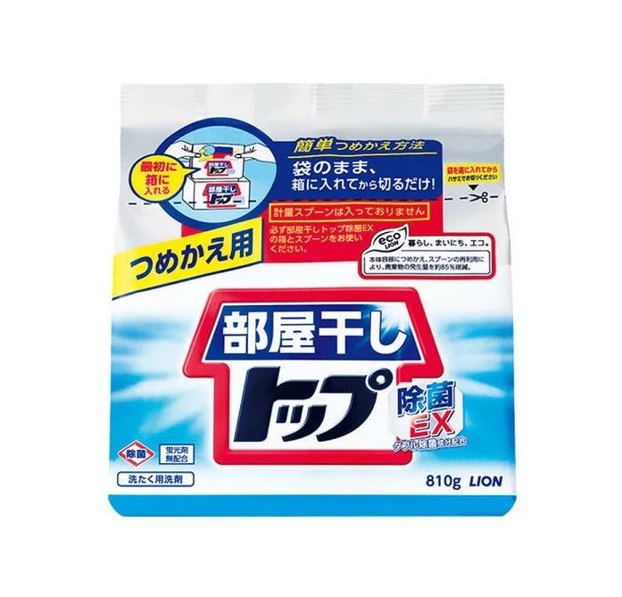 Стиральный порошок Lion "Top-сухое белье" антибактериальный для сушки белья дома, мягкая упаковка, 810 г, Япония