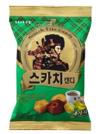 Карамель леденцовая Scotch Trio Скоч трио: банан, сливки и крепкий кофе, Lotte, 157г
