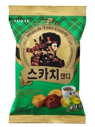 Карамель леденцовая Scotch Trio Скоч трио: банан, сливки и крепкий кофе, Lotte, 157г