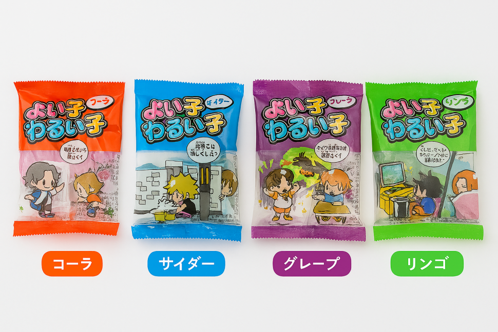 Леденцы "Хорошие и плохие детки" вкусы: колы, винограда, содовой, зеленого яблока, Япония, 12г