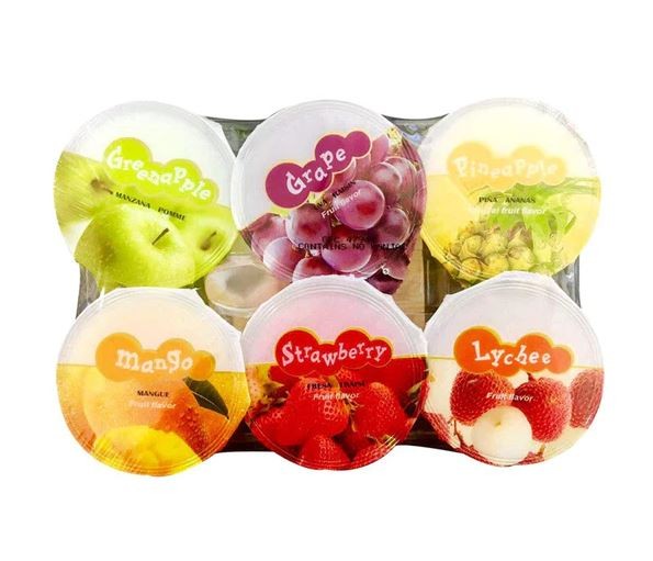 Желе в стаканчиках "Фруктовое ассорти" с личи, ананасом, манго, клубникой, виноградом и яблоком ABC 6 шт., Тайвань