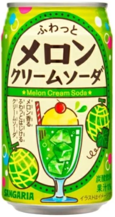 Лимонад Крем-сода со вкусом тайваньской дыни Сангария Sangaria, 350 мл, Япония