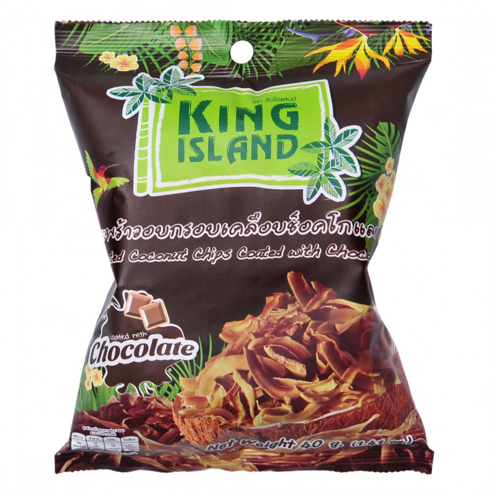 Кокосовые чипсы KING ISLAND в шоколадной глазури, 40г