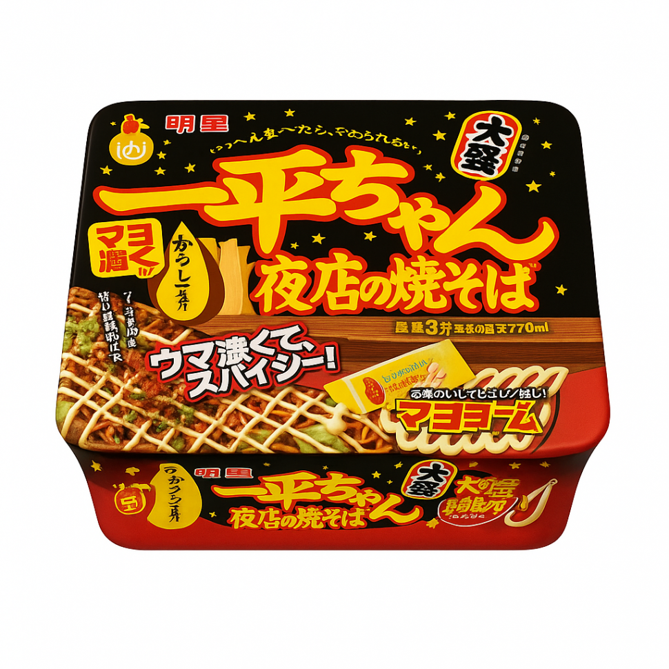 Пшеничная лапша Якисоба "Ипей Тян" овощная c горчичным майонезом на мясном бульоне "Ночной рынок" Myojo Foods, 175 г, Япония