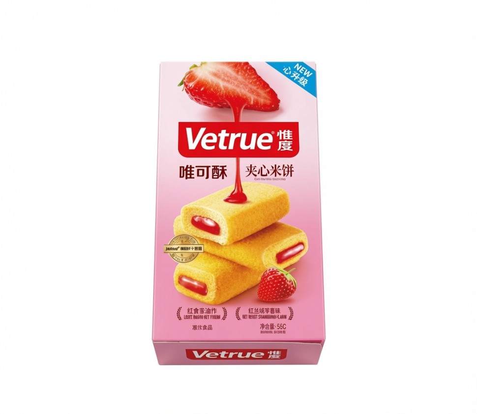 Рисовые крекеры Vetrue с начинкой со вкусом клубники, Китай, 55г