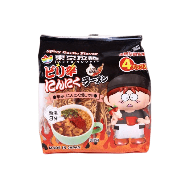 Лапша б/п Tokyo Noodle Острый чесночный рамен с чили на свином бульоне, 4 порции, 120 г, Япония