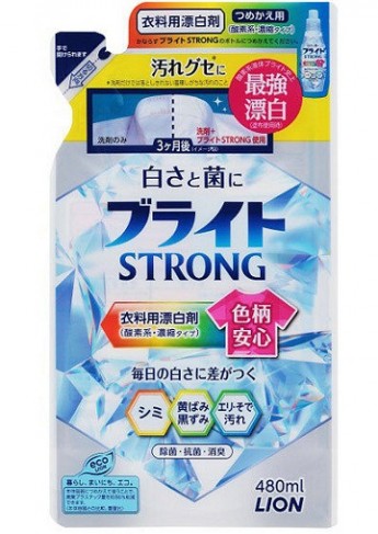 Кислородный гель-отбеливатель LION Bright Strong для стойких загрязнений с антибактериальным эффектом, м/у 480мл / 900 мл, Япония 