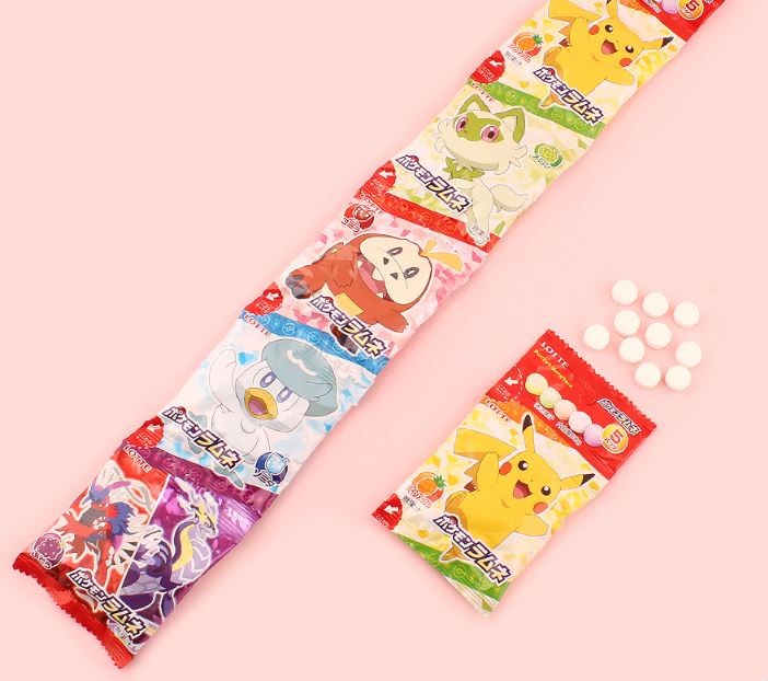 Лента Драже "Покемон" с фруктовыми газировками (рамуне, кола, виноград, дыня, ананас) Pockemon Lotte, 5 пачек, 60 г, Япония