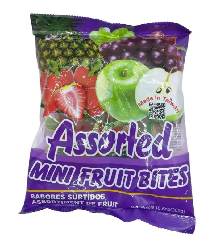 Желе ассорти с кусочками кокоса - ананас, клубника, виноград, яблоко ABC Assorted mini Fruit Bites, 285 г, Тайвань