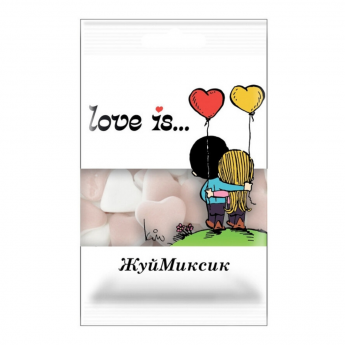 Жевательный мармелад сердечками Love is с посланием, 25г