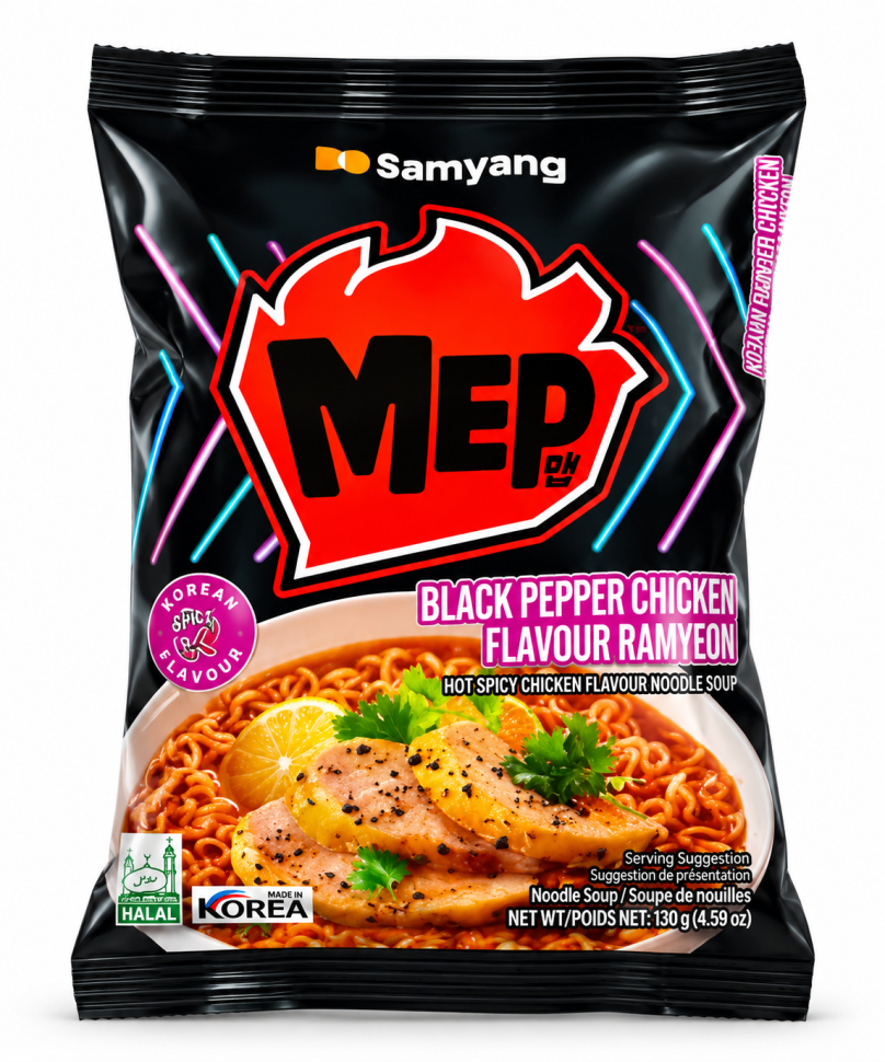 Лапша б/п Самянг острая со вкусом курицы и черного перца, MEP Black Papper Chicken Stir-Fried, Samyang 80г