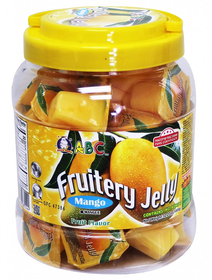 Манговое желе с кусочками кокоса в индивидуальных упаковках ABC Fruitery Jelly Mango Funny Hippo, 49 штук, 1400 г, Тайвань