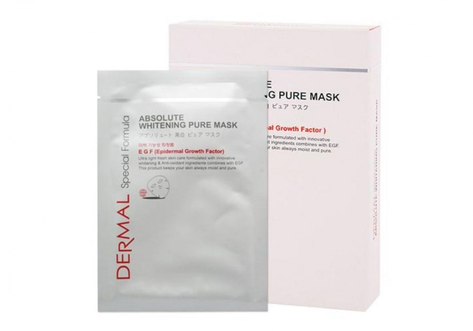 Маска для лица выравнивающая тон кожи с ниацинамидом, коллагеном и EGF Absolute Whitening Pure Mask, DERMAL, Корея