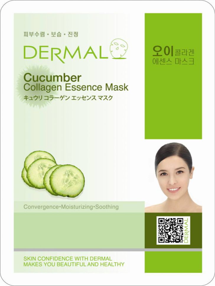 Маска для лица с коллагеном и экстрактом огурца Dermal Cucumber Collagen Essence Mask, Корея, 23г