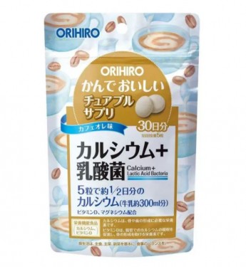 Витамины жевательные Кальций + Лактобактерии Orihiro с кофейным вкусом, 150 шт, 300 мг, Япония