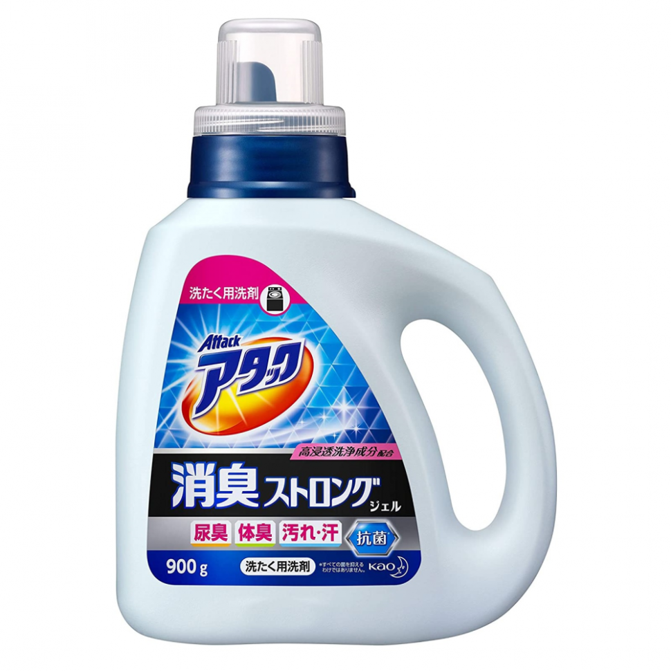 Жидкое средство для стирки против неприятных запахов и стойких загрязнений (аромат мяты и свежей травы) Attack Deodorant Strong Gel KAO, 900 г, Япония