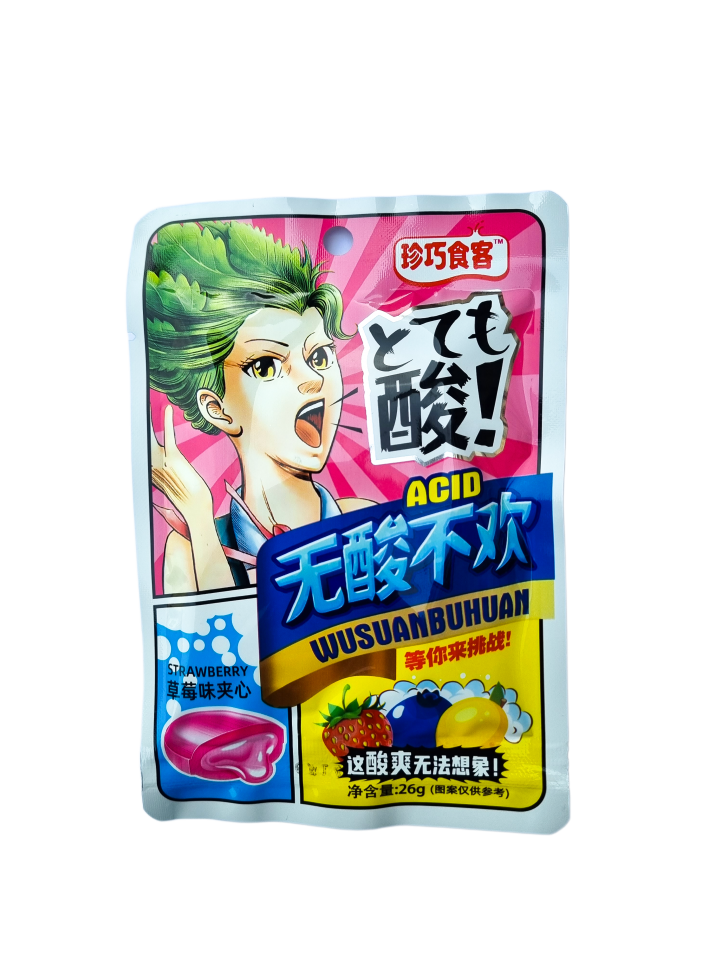Кислые фруктовые конфеты с шипучей начинкой "Пожиратель Сокровищ" Acid Wusuanbuhuan, 26 г, Китай
