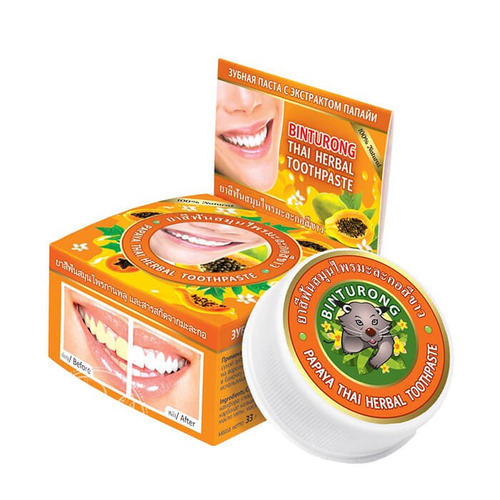 Тайская травяная зубная паста Thai Herbal Papaya Toothpaste с экстрактом папайи, 33г