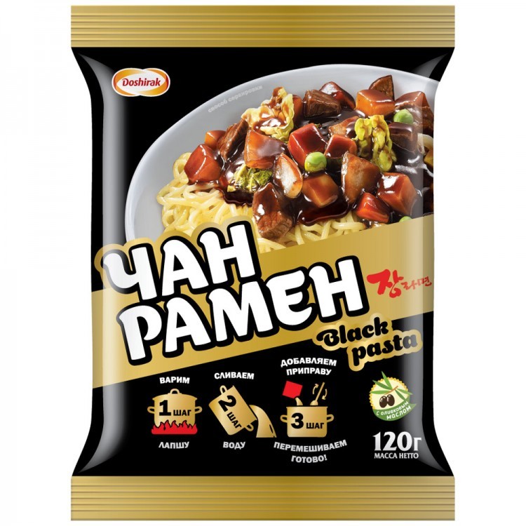 Корейская лапша быстрого приготовления ЧАН РАМЕН Black Pasta , DOSHIRAK, 120г