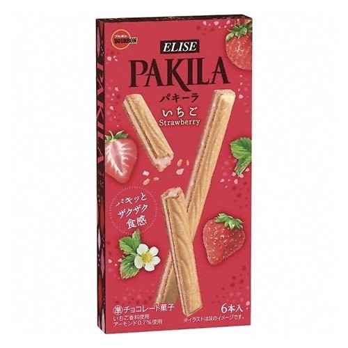 Хрустящие палочки PAKILA с клубничным шоколадом Bourbon (Бурбон), 44,4г Япония