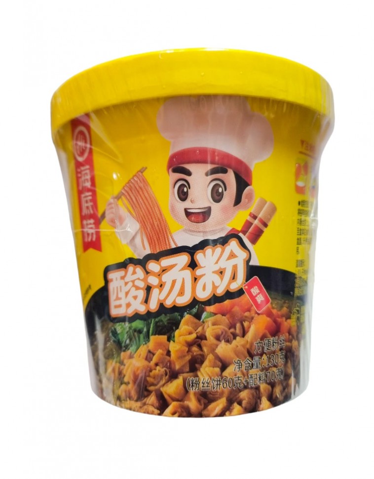 Фунчоза из сладкого батата Хайдилао с маринованными овощами, соусом чили и зеленью на курином бульоне, пряно-острая  (рисовая стеклянная лапша), Haidilao, 130 г, Китай