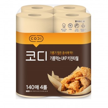 Плотные кухонные полотенца Codi Absorbing-oil Kitchen Towel (жиропоглощающие, двухслойные, тиснёные), 4 рулона х 140 листов, Корея