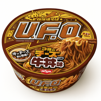 Лапша UFO Nissin Якисоба вкус говядины и 3 вида сыра, Япония, 107г