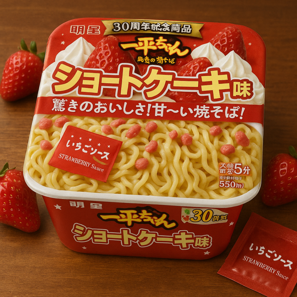 Якисоба "Ипей Тян" с клубникой и взбитыми сливками "Ночной рынок" Мойджо Myojo Foods, Япония, 112г