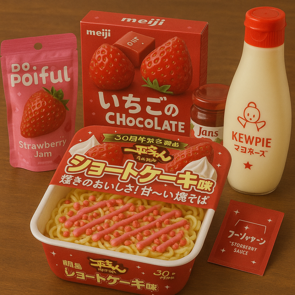 Якисоба "Ипей Тян" с клубникой и взбитыми сливками "Ночной рынок" Мойджо Myojo Foods, Япония, 112г