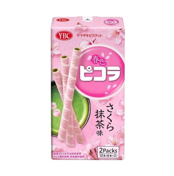 Палочки "Пикола" с печеньем из листьев сакуры и кремовой начинкой из чая маття удзи YBC Picola, 2 порции, лимитированная серия, 77 г, Япония