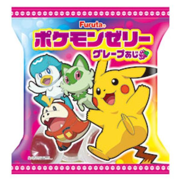 Виноградное желе в индивидуальных упаковках с изображениями Покемонов: Спригатито, Фуекоко, Кваксли и Пикачу, Фурута Furuta, 6 шт, 96 г, Япония