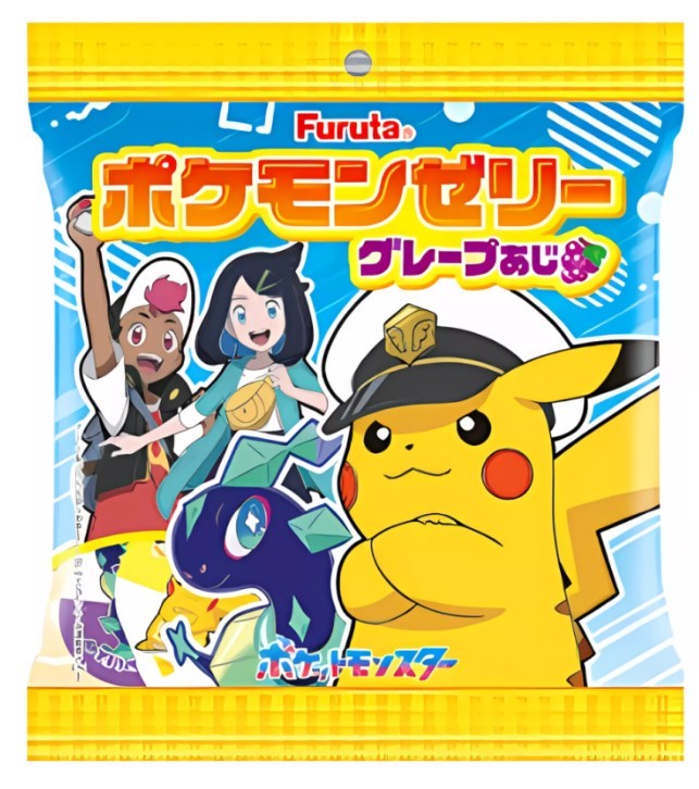 Виноградное желе в индивидуальных упаковках с изображениями Покемонов: Спригатито, Фуекоко, Кваксли и Пикачу, Фурута Furuta, 6 шт, 96 г, Япония