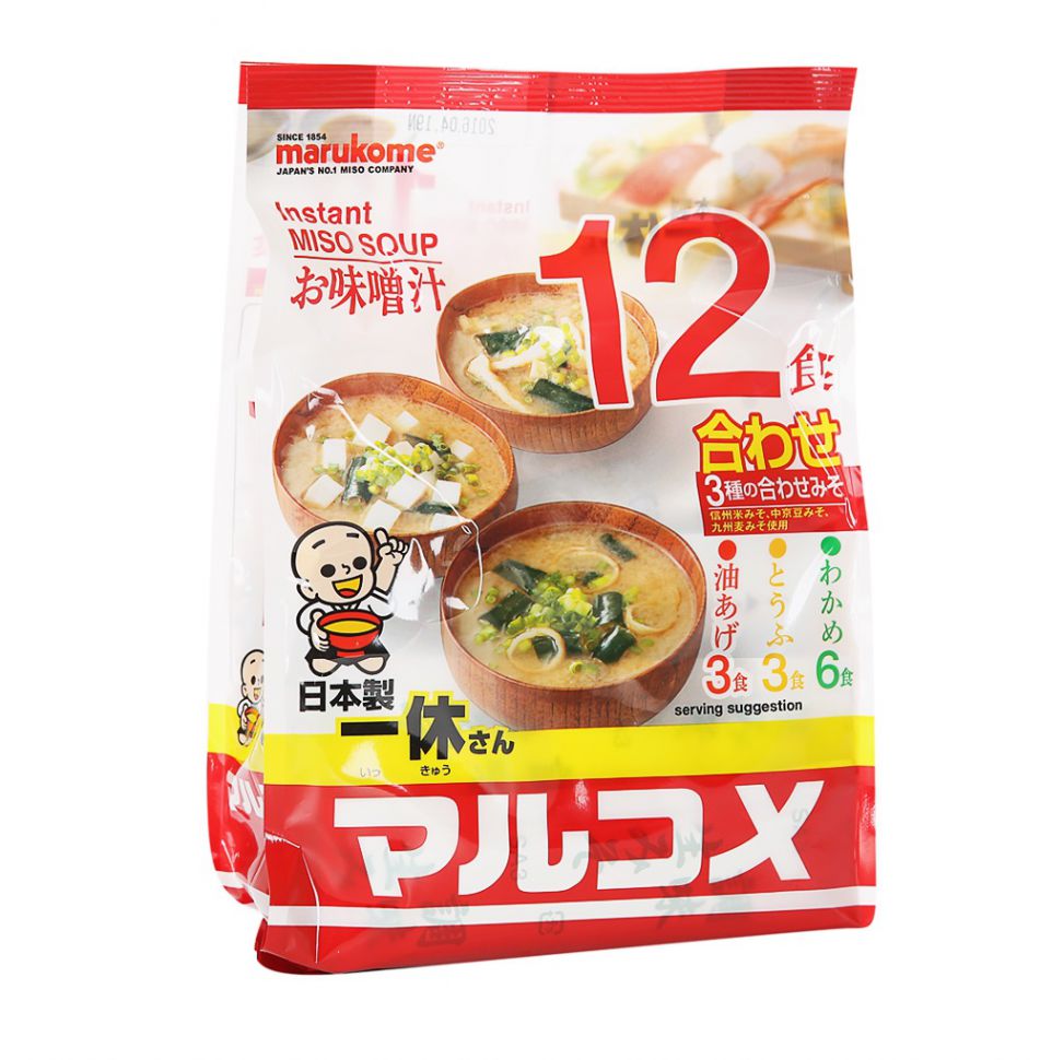 Мисо-суп Органик MARUKOME (тофу, вакаме, зеленый лук, тофу и жареный тофу), 12 порций, 201г