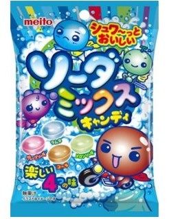 Карамель Meito со вкусом напитков (кола, рамунэ,виноградная содовая, йогурт и дынно-кремовая содовая), 90г