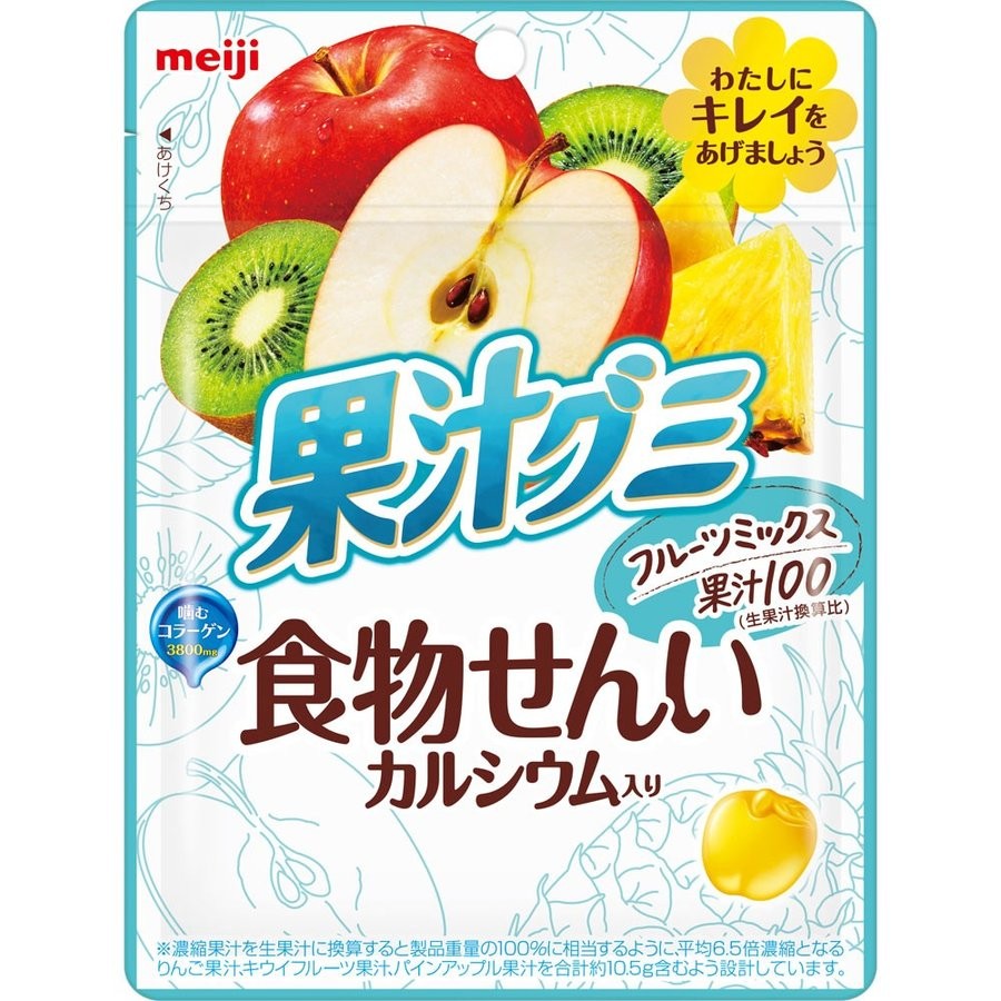 Мармелад Meiji ассорти фруктов - киви, ананас, яблоко, с клетчаткой, Мультифрукт, 68 г Япония
