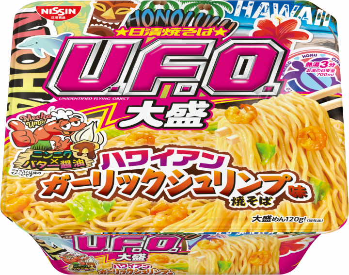 Пшеничная Якисоба "Омори Аджияки" с креветкой, чесноком и сливочным соевым соусом в гавайском стиле УФО UFO Nissin, 146 г, Япония