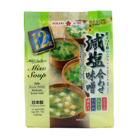 Мисо-супы быстрого приготовления Органик Хикари Мисо с тофу, луком и вакаме с пониженным содержанием соли Hikari Miso, 12 порций, 20 порций, Япония 