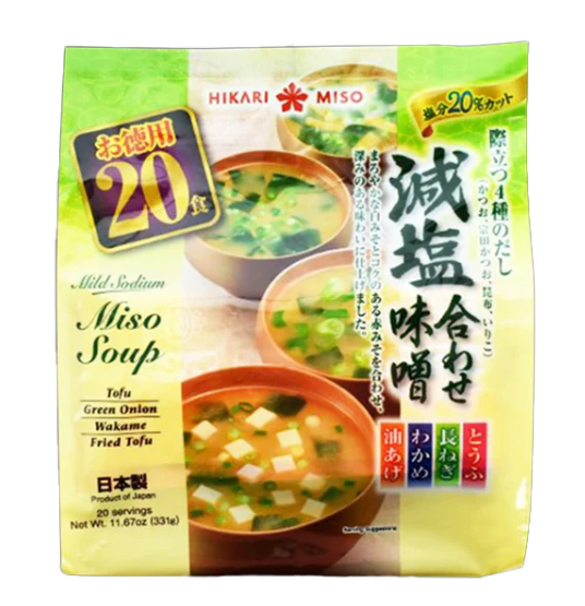 Мисо-супы быстрого приготовления Органик Хикари Мисо с тофу, луком и вакаме с пониженным содержанием соли Hikari Miso, 12 порций, 20 порций, Япония 