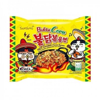 Лапша б/п рамен со вкусом острой курицы и кукурузы Бульдак (Buldak Samyang), 130г Самянг, Корея 