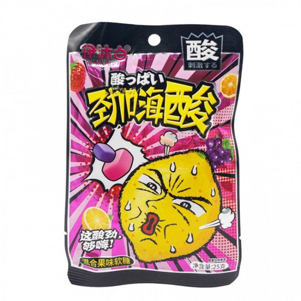 Супер кислые жевательные конфеты YiMuBai фруктовое ассорти, 25 г, Китай 