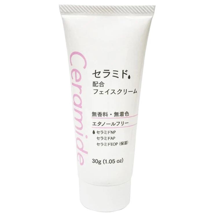 Японский увлажняющий крем для лица с церамидами для выравнивания тона кожи, восстановления защитного барьера (для всех типов кожи) Daiso Japan (без запаха, без красителей), 30 г