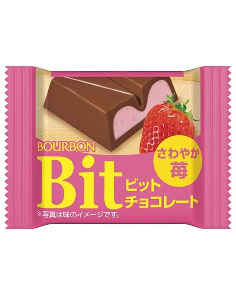 Молочный мини-шоколад Бурбон БИТ со сгущенным молоком и клубничным кремом внутри "Кусочек" Bourbon Bit, 15 г, Япония