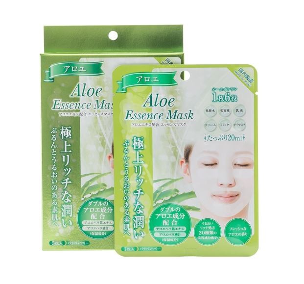 Японская маска для лица противовоспалительная и омолаживающая с экстрактом алоэ и 14 видов растений Aloe Essence Mask Shin-Factory (тканевая), 1 шт/5 шт