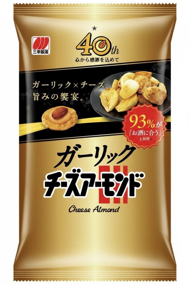 Японский рисовый снек Санко Сейка со вкусом сыра, миндаля и чеснока, Sanko Seika, 39 г., Япония