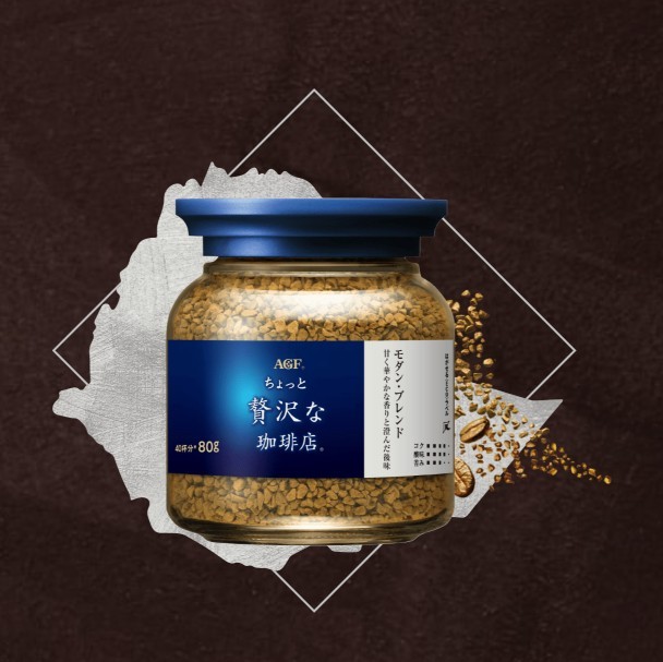 Японский растворимый кофе MAXIM AGF A Little Luxury Coffee Classic Blend "Роскошная кофейня" легкий (серебро), стекло, 80 г, Япония