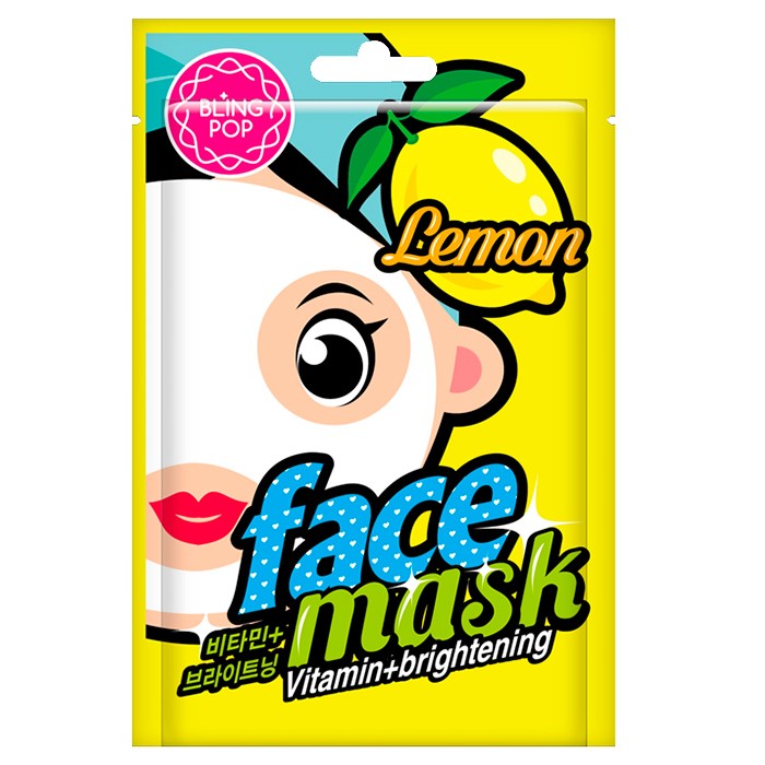 Тканевая маска для лица с экстрактом лимона и цветов с витамином С выравнивающая тон BLINGPOP, Корея