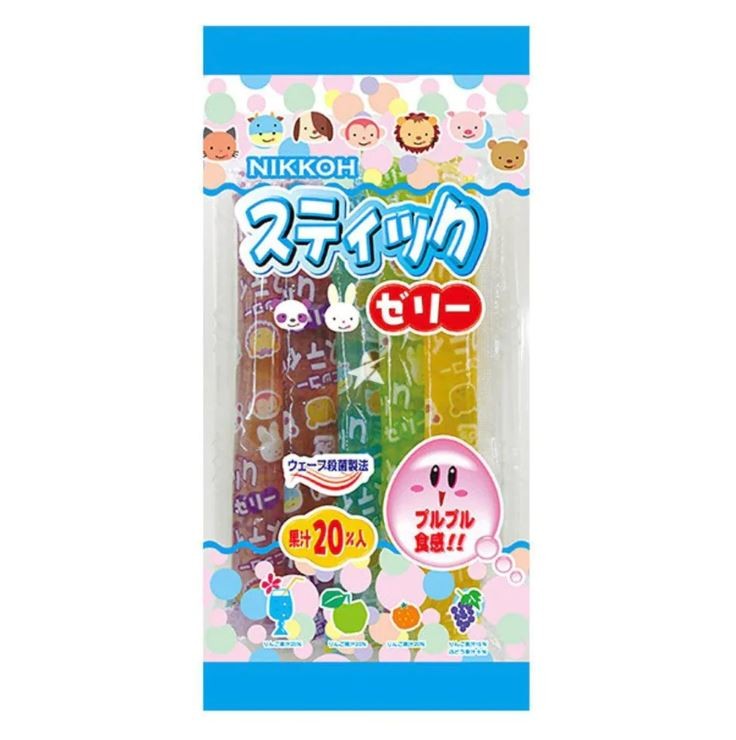 Японские трубочки желе со вкусами фруктовых содовых - яблоко, апельсин, виноград, рамуне Nikkoh Jelly Sticks, 80 г